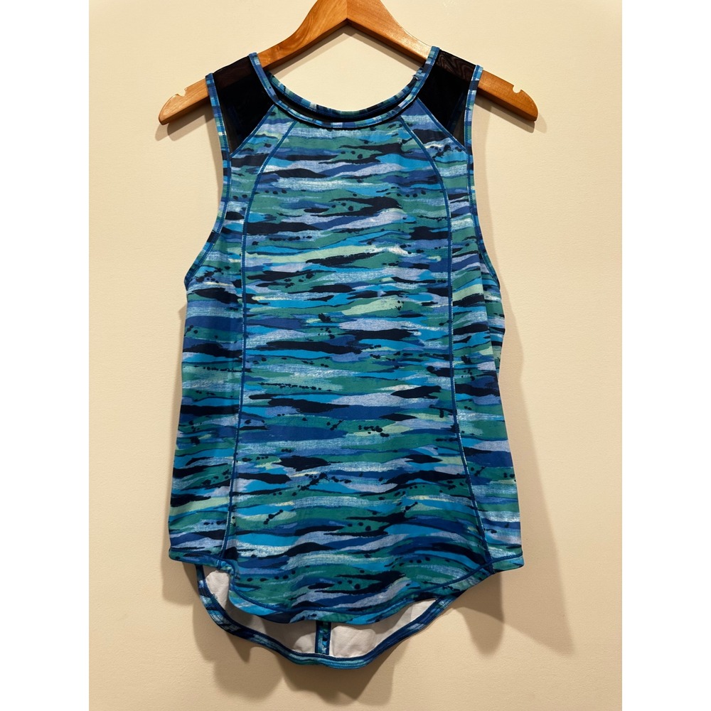 Lululemon Blue Green Abstract Print Mesh Back Athletic Tank Top Women's